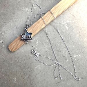 Sterling Silver Lab Opal Pendant Star of David Jerusalem Necklace